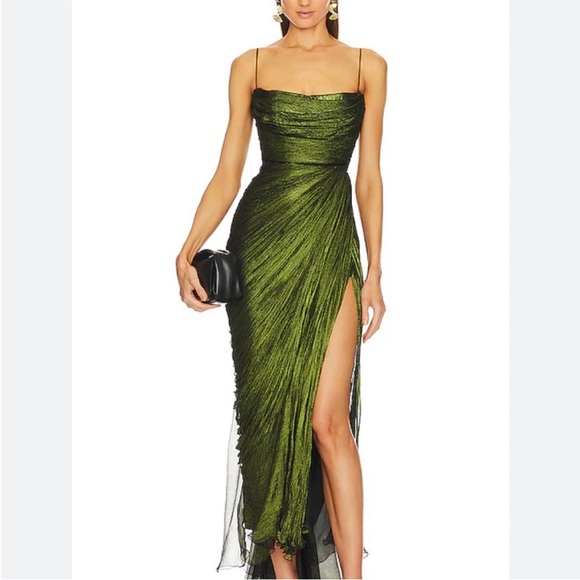 Maria Lucia Hohan Asymmetrical Olive Green Evening Dress - Picture 1 of 11